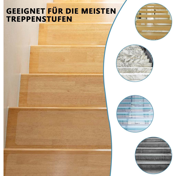 Килимки для сходів, протиковзкі килимки, самоклеючі килимки для сходів 15 x 80 см, 15 шт. , прозорі, протиковзка клейка стрічка, килимок для сходів, протиковзкі смужки, килимки для сходів для дерев&39яних сходів, протиковзкі килимки для підлоги