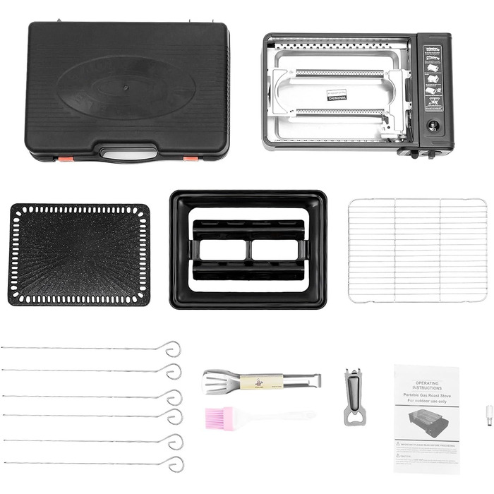 Портативна газова плита-гриль 2-в-1, портативна газова плита на бутані з набором аксесуарів для гриля, газова плита-гриль для кемпінгу, використання на вулиці та в приміщенні, чорна