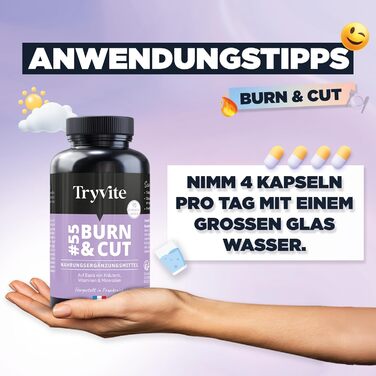 Капсули для прискорення метаболізму TRYVITE BURN&CUT, 90 шт., швидке схуднення, спалювач жиру