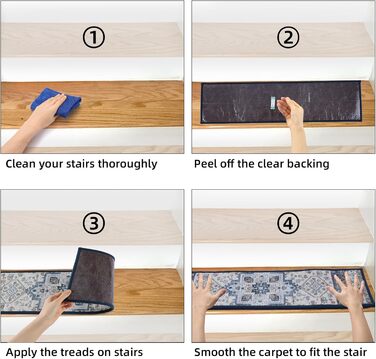 Килимки для сходів YISUN з принтом 65x20 см, знімні та миючі протиковзкі килимки, самоклеючі килимки для сходів, килимки для сходів в приміщенні, для кухні, спальні, дітей, людей похилого віку, собак, синього кольору