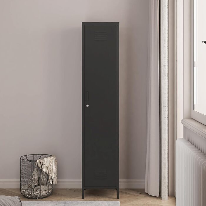 Шафа Seinjoki, Шафка, Шафка для роздягальні, 180 x 38 x 38 см, Металева шафа, Багатоцільова шафа, Замикається, Шафа, Шафа для роздягальні, Універсальна шафа, Сталь, Чорний, 180 x 38 x 38 см, Чорний, Матовий