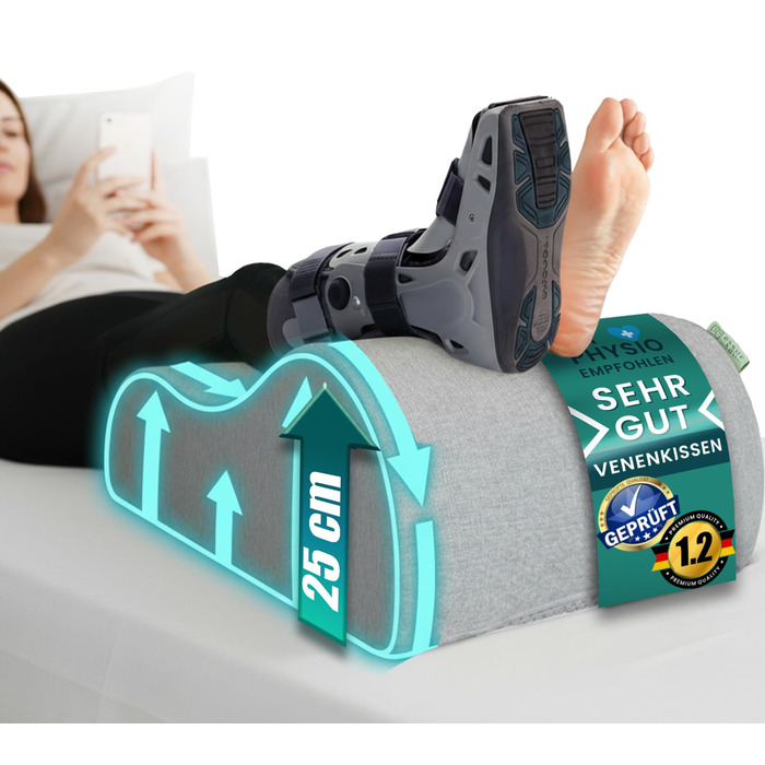Подушка для підняття ніг Подушка для підняття ніг Ергономічна подушка для підняття ніг для дорослих, сертифікована Oeko-Tex, для розслаблення ніг і колін у ліжку та на дивані XL (25 см)