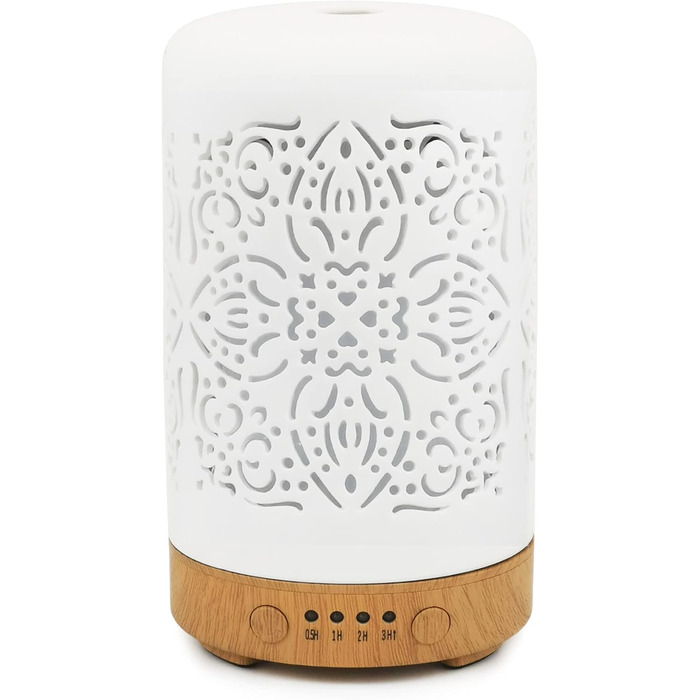 Мл - білий керамічний кімнатний розсіювач ароматичних олій - електрична ароматична лампа, зволожувач повітря, нічна лампа - 7 кольорів світла, таймер, автоматичне вимикання, 100