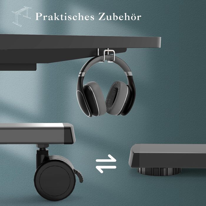 Каркас столу JUMMICO з регульованою висотою, USB-портом та кабельним лотком, електрично регульований каркас столу з колесами, стіл для роботи стоячи (чорний)