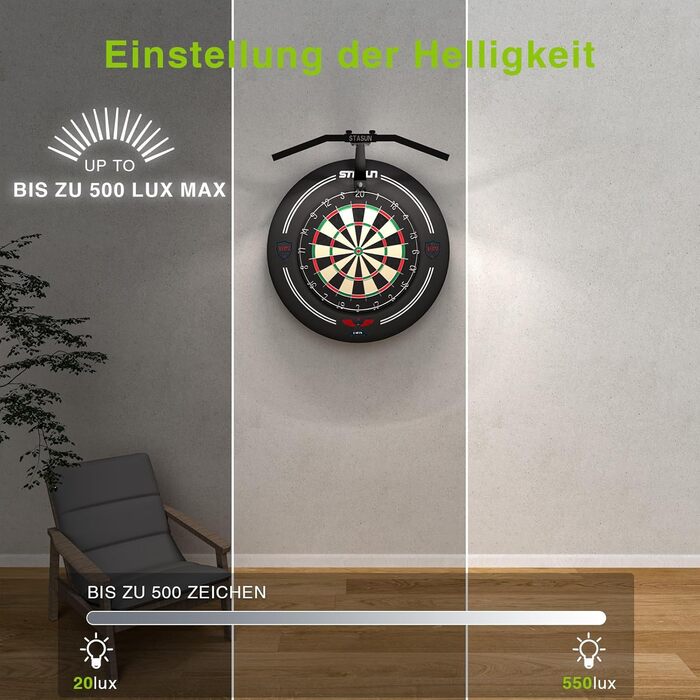 Світлодіодне освітлення для мішні для дартсу STASUN, складна система освітлення всієї дошки, професійний аксесуар для дартсу з регульованим кутом та яскравістю, без бічних відблисків TOR 120