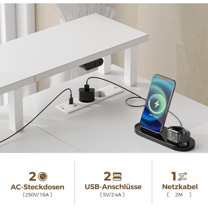 Г-подібний стіл Rolanstar з шухлядами, двосторонній ігровий стіл з розеткою, світлодіодним освітленням та підставкою для монітора, комп&39ютерний стіл 163 см для офісу, кабінету, спальні, білий