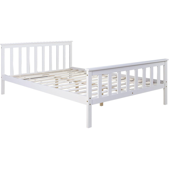 Ліжко Homestyle4u з масиву дерева 140x200 з рейковою основою, узголів&39ям, біле, двоспальне ліжко, каркас ліжка, соснова деревина, 140 x 200 см, білий