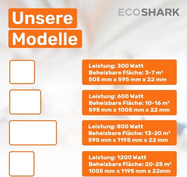 Інфрачервоний обігрівач ECOSHARK з термостатом 800 Вт Білий ЗБЕРЕЖІТЬ ВИТРАТИ НА ЕНЕРГІЮ - вкл. пульт дистанційного керування - Електричний обігрівач, сумісний з системою Розумний дім, для площі 13-20 м - Окремостоячий/Настінний (сертифікований TV) 800 Вт