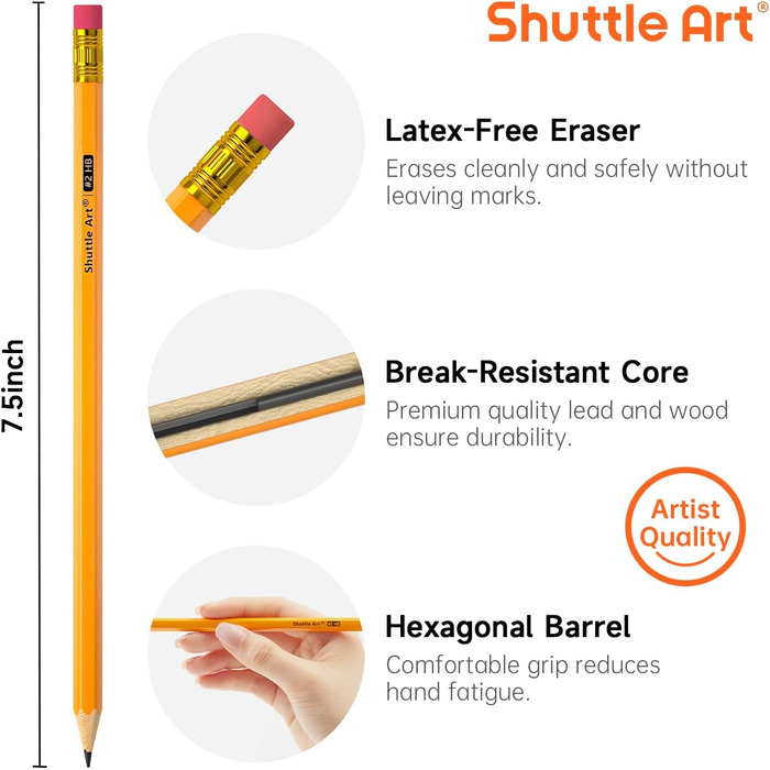 Олівці Shuttle Art HB, 180 попередньо заточених жовтих олівців з гумкою, графітові олівці в упаковці оптом, набір олівців для дітей та дорослих для письма, малювання та ескізів, 180 олівців HB