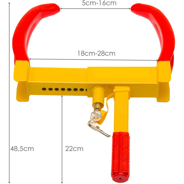 Іммобілайзер DREAMADE із залізного матеріалу, паркувальний кіготь колеса з 3 ключами, кіготь шини на ширину шини від 17,8 до 28 см