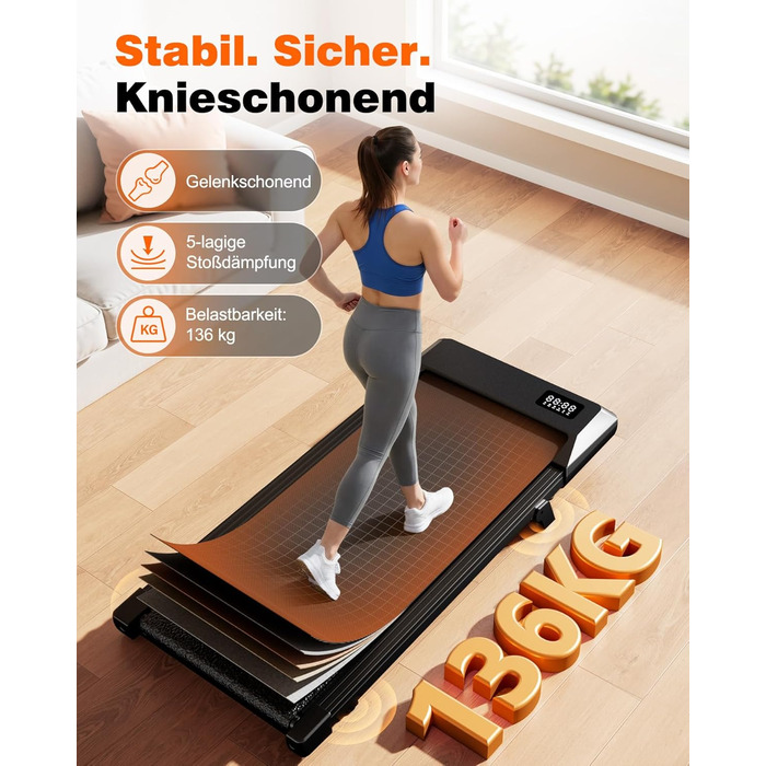 Ходовий килимок Superun з нахилом, макс. 159 кг/136 кг, бігова доріжка 2,5 к.с. для домашнього використання зі світлодіодним освітленням, тихий стіл для бігової доріжки з додатком та багатокористувацькою біговою доріжкою, 90 см, з нахилом 6, чорний