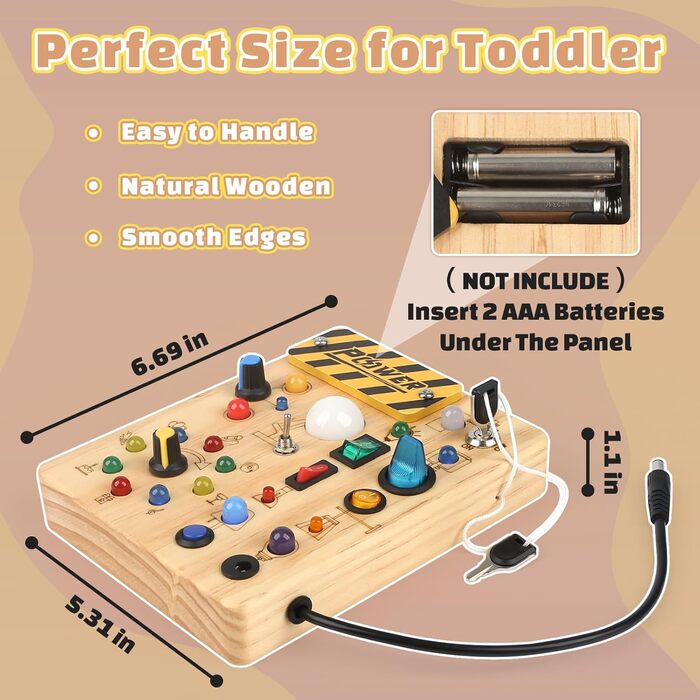 Монтессорі Toy від 2 років, Activity Board Motor Development Toy з 19 світлодіодами, Wooden Toy Sensory Toy Розвиваюча іграшка, по