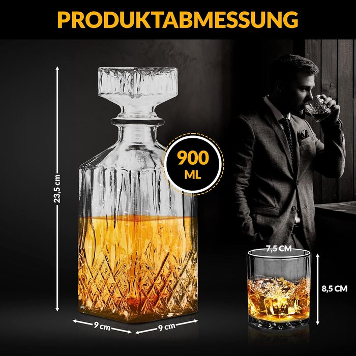 Графин для віскі Krollmann 900 мл з 4 склянками для віскі - скляний графин у вигляді кришталевої пляшки - графин для віскі для сер