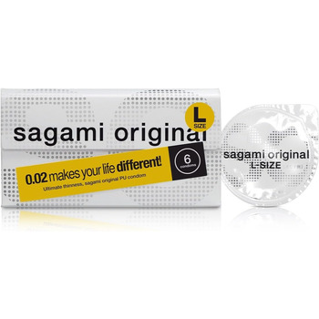 Презервативи без латексу Sagami Original L-SIZE, ультратонкі японські презервативи XL (Японський імпорт) - гіпоалергенні - гігієнічно упаковані, 1 х 6 шт.