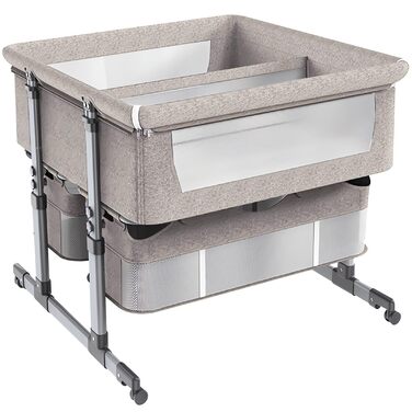 Односпальне ліжко для двох немовлят, дитяче ліжко для близнюків, колиска для близнюків, односпальне ліжко поруч зі мною, регульована висота в 6 напрямках, легко розкладне спальне ліжко, портативне дитяче ліжко кольору хакі