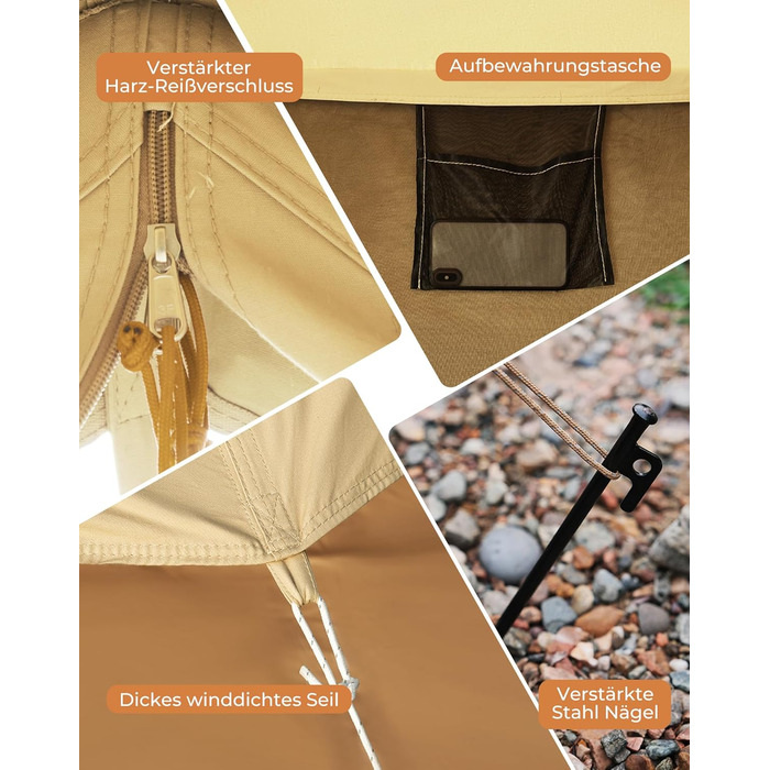 Намет для глемпінгу KingCamp, намет-дзвін для 6-12 осіб, 4-6,7 м, чиста бавовна/TC бавовна, водонепроникний, сімейний намет для відпочинку на природі з ПВХ-підкладкою, фестивальний намет для сімей та кемпінгових груп KHAN 4M T/C 210g Base Camp