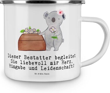 Емальована кемпінгова кружка &quotМістер і місіс Панда&quot з сердечком трунаря - подарунок, келих для відпочинку на природі, келих з нержавіючої сталі для пиття, металевий келих, кемпінговий келих, компанія, білий емальований кемпінговий келих