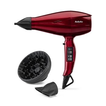 Професійний цифровий фен BaByliss Pro з дифузором 2200 Вт, ультрашвидка сушка, іонна технологія, Made in Italy, 3 температурні режими, 4 налаштування потоку повітря та кнопка Turbo, червоний, 6001DE NEW