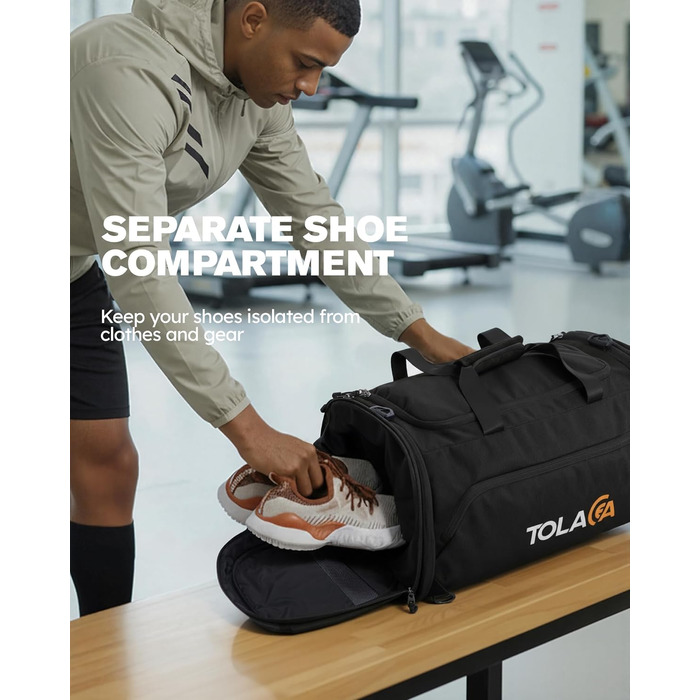 Спортивна сумка Tolaccea 56-70 л для чоловіків та жінок розширювана дорожня сумка з відділенням для взуття та відділенням для вологих речей, яку можна носити як рюкзак, для фітнесу, спортзалу, плавання, футболу, подорожей (чорна)