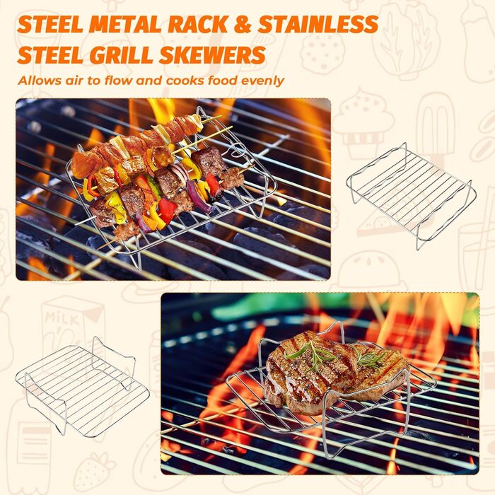 Набір аксесуарів для фритюрниці, силіконова форма для фритюрниці для Ninja AF500 10.4L з силіконовими захватами, решітки для гриля з нержавіючої сталі, аксесуари для фритюрниці, багаторазові аксесуари Аерофритюрниця