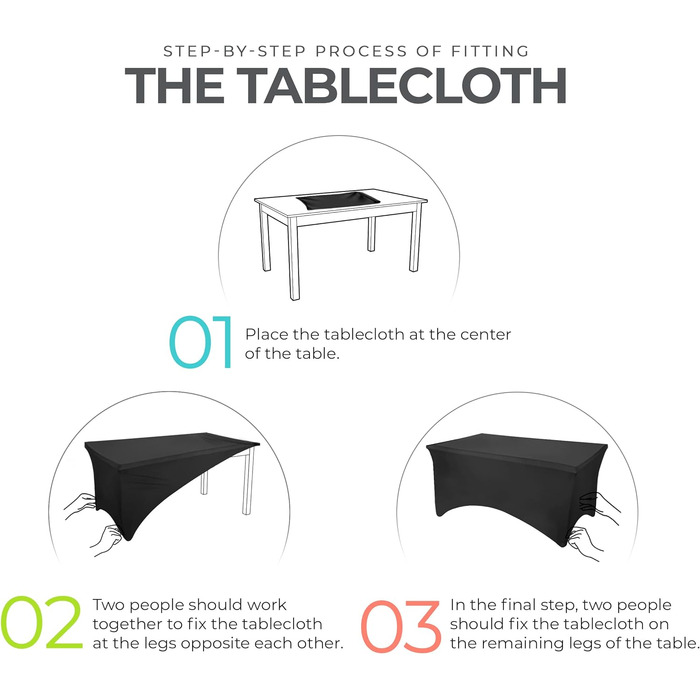 Кухонна спандекс-скатертина Utopia 2 Pack 6FT, чорна щільно прилягає, миється і не утворює зморшок на відкритому повітрі для заход