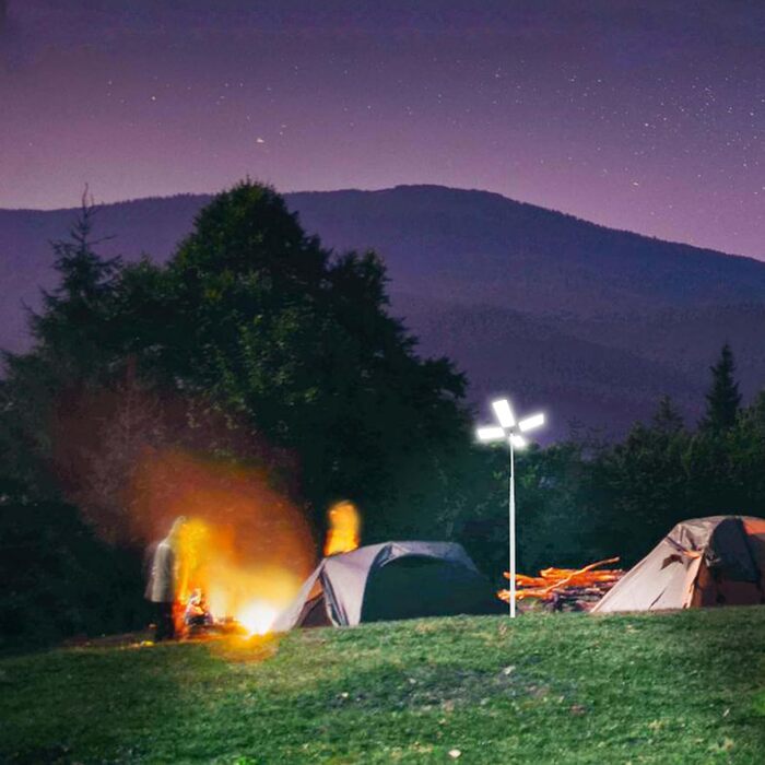 Світлодіодний прожектор Wiltec Camping Lamp V2 115 Вт 11224 люмен з телескопічною стійкою та кронштейном з регулюванням висоти підключення до джерела живлення 12 В для кемпінгу, активного відпочинку, будівельних майданчиків та надзвичайних ситуацій