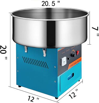 Машина для виробництва солодкої вати VEVOR 1000 Вт Машина для виробництва солодкої вати Машина для дому без візка Гумова стрічка, лопата для цукру та вугільні щітки Синій