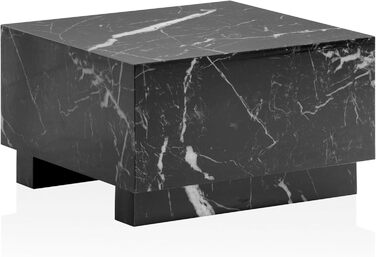 Кавовий столик FineBuy MONOBLOC, 60x60x35 см, високий глянець з мармуровим ефектом, кубоподібний стіл для вітальні, дизайнерський столик для дивана, кавовий столик для відпочинку, кубоподібний, чорний
