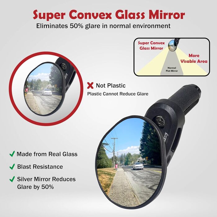 Дзеркало Hafny для керма шосейного велосипеда, опукле дзеркало з блакитного скла, HF-M956-FR06 (срібне скло)