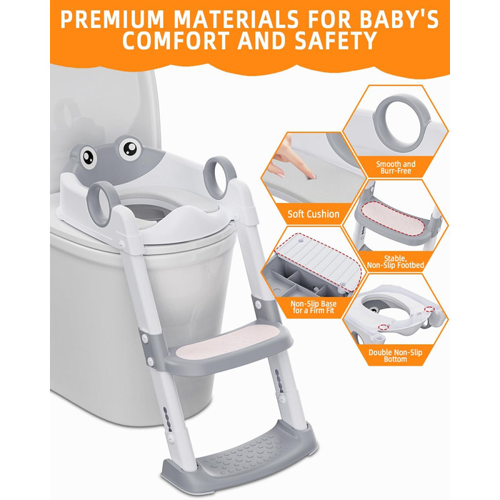 Дитяче сидіння для унітазу зі сходами, дитяче сидіння для унітазу для хлопчиків і дівчаток, регулюється по висоті і складається, д