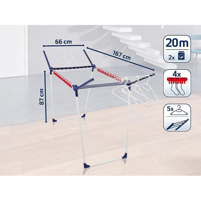 Сушильна машина Leifheit Pegasus 200 Solid з довжиною сушіння 20 м для 2 завантажень білизни, крилата сушильна машина для довгої б