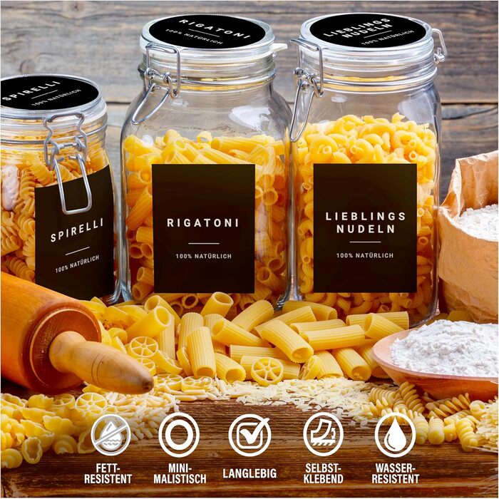 Етикетки для зберігання - Набір для кухні XXL Чорний - самоклеючі (288 шт. ) - Наклейки круглі мінімалістичні - водонепроникні Ети