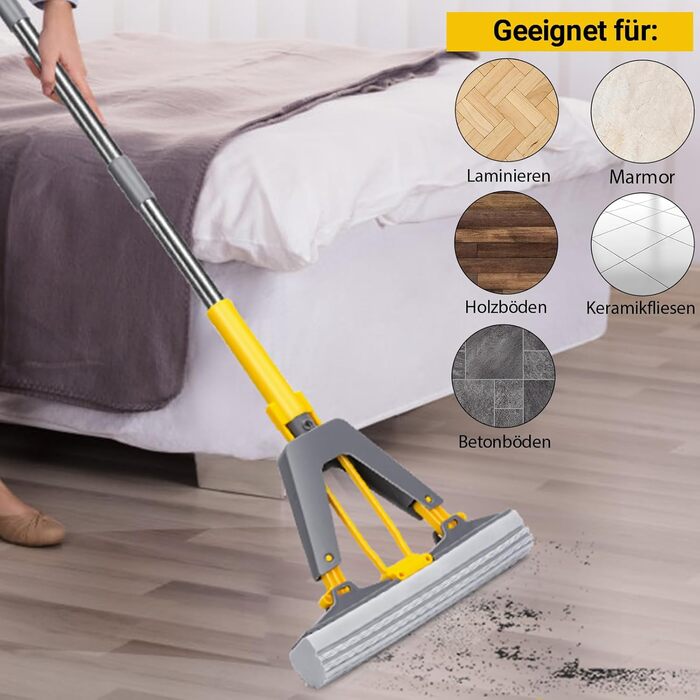 Губчаста швабра MASTERTOP, 130 см, для підлоги з 3 високопоглинаючими губками з ПВА, поглинаюча губчаста швабра з функцією віджиму