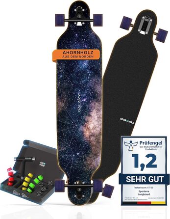 Лонгборд Sporterra Galaxy Summer Edition літня пропозиція для дорослих та підлітків drop-through cruiser фрірайд 8-шаровий клен ABEC-9 Galaxy космічний дизайн світиться в темряві оптимізований для вуличних пригод повний компліт оригінал 2025