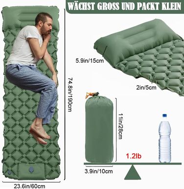 Ультралегкий килимок/надувний матрац для кемпінгу - Самонадувальний кемпінговий матрац (зелений)