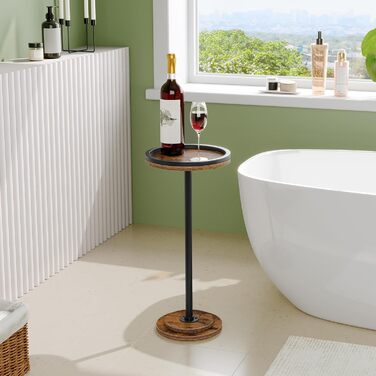 Круглий журнальний столик HOOBRO, коктейльний столик, бістро-стіл для невеликих приміщень, вітальні, спальні, рустикальний коричневий та чорний EBF168BZ01 темно-коричневий чорний