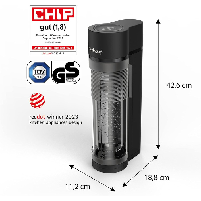 Стартовий набір Sodapop Sodapop Maker Logan з циліндром CO і 3 шт. скляною пляшкою, чорний матовий, висота 42,6 см