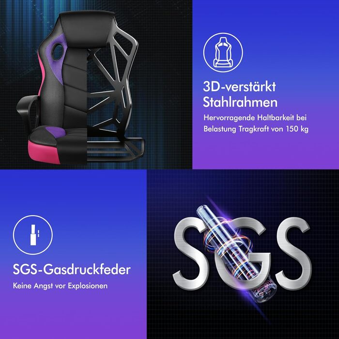 Гоночне офісне крісло ALFORDSON, ергономічне з регульованою висотою та м&39яким покриттям, вантажопідйомністю 150 кг, поворотне ігрове крісло для домашнього офісу, шкіра та тканина, фіолетовий Mega - серія Фіолетовий Mega