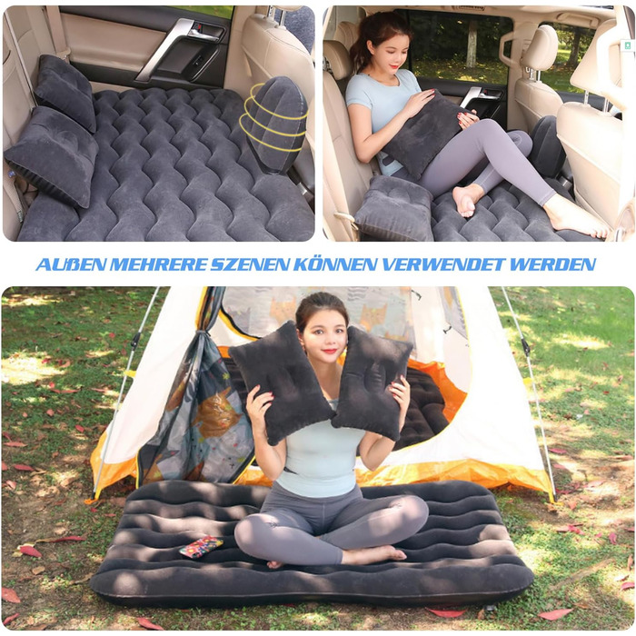 Надувний матрац Ergocar для автомобіля з насосом, надувний матрац для кемпінгу, автокрісла, подорожей, кемпінгу, пляжу (чорний)