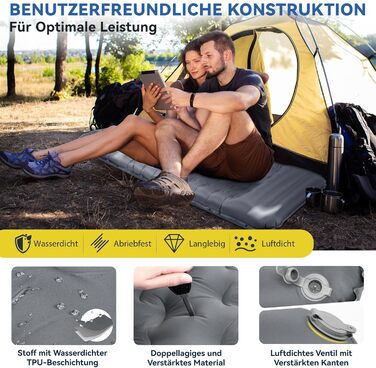 Килимок для сну HIKENTURE, 13 см ультратовстий кемпінговий килимок для сну з подушкою, надувний повітряний матрац, невеликий розмір упаковки, ультралегкий килимок для сну з ножним насосом для використання на свіжому повітрі, для походів, для намету, сірий