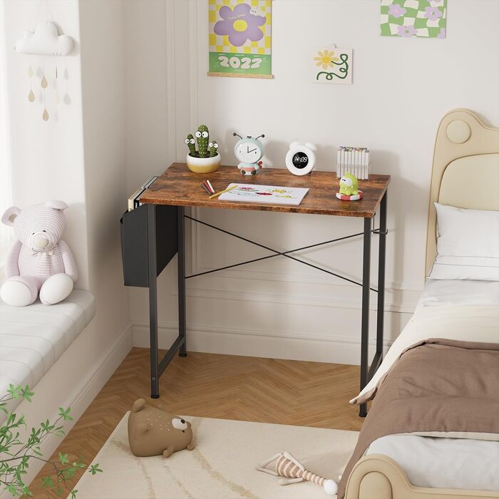 Стіл Flycity 100 x 48 x 75 см, комп'ютерний із сумкою для зберігання, металевий каркас, підходить для вітальні, офісу, кабінету, спальні, вінтажний коричневий