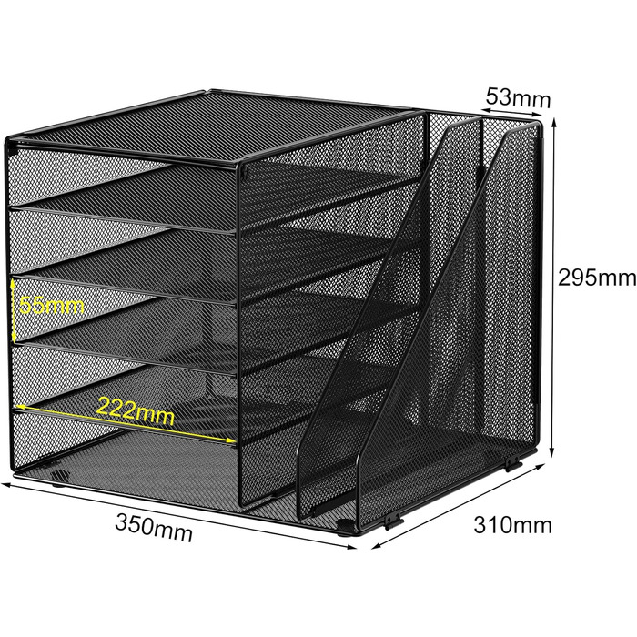 Металевий органайзер для офісного столу EasyPAG A4 із 7 кишеньками, тримач для документів, лоток для файлів, тримач для журналів, лоток для листів, органайзер для паперових журналів, чорний