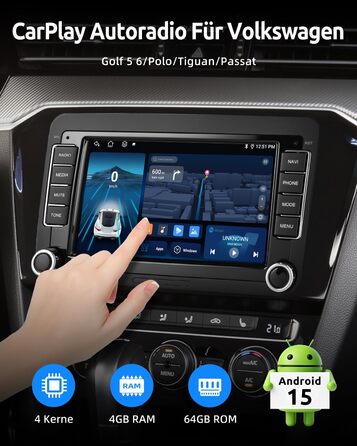 Автомобільне радіо ESSGOO Android 15 464G з бездротовим Android CarPlay для VW Golf MK5 MK6 Polo Caddy Passat Seat RCD330, 2 Din Bluetooth-радіо з 7-дюймовим сенсорним екраном FM RDS GPS WiFi навігація