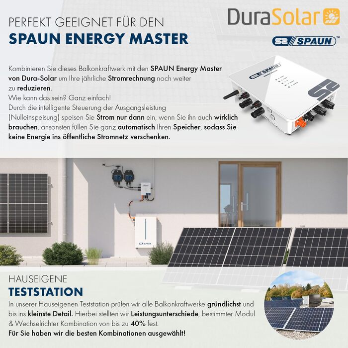 Балконна електростанція SPAUN 1000 Вт Комплект 800 Вт з двосторонньою фотоелектричною потужністю до 1300 Вт та 15-метровим кабелем для підключення до розетки - дистанційний моніторинг через WiFi, міні-фотоелектрична система, 15-метровий кабель N-TOPCon, 8