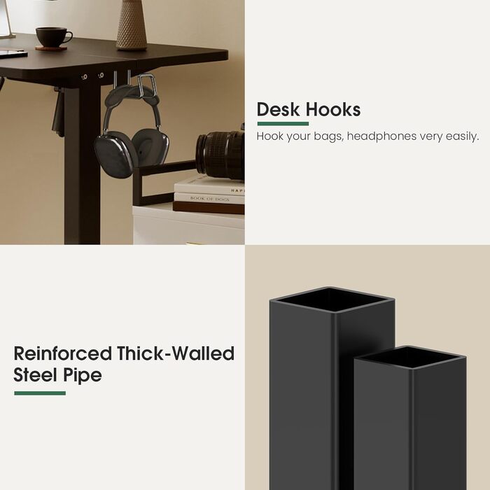 Електричне регулювання висоти столу 160x60 см, регулювання висоти столу з функцією пам&39яті та технологією запобігання зіткненням, колеса, зрощувальна дошка, чорний каркас/чорна стільниця 160 x 60 см, чорнийчорний