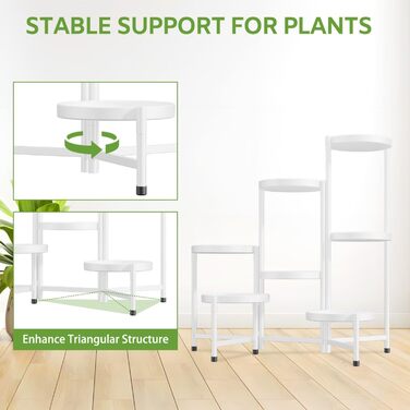 Велика 7-рівнева металева підставка для рослин, підставка для квітів, полиця для рослин, для приміщень/вулиці, складна кімнатна підставка для рослин, полиця для саду, балкону, вітальні (кругла, чорна) 7 рівнів, біла