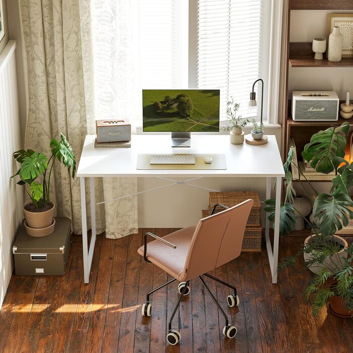 Письмовий стіл CubiCubi, невеликий комп&39ютерний стіл, офісний стіл 120 x 48 x 75 см, для кабінету, спальні, промисловий дизайн, металевий каркас, білий 120 x 48 см, білий2