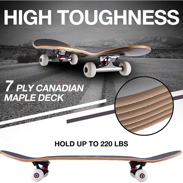 Скейтборд Alihoc 31" Standard Skateboard – Night Wolf Head для дітей, підлітків, дорослих, початківців та професіоналів, з максимальним навантаженням 150 кг. Голова Нічного Вовка