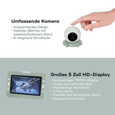 Монітор Babymoov з камерою YOO GO PLUS HD, 5&39 дисплей у HD якості 720px, 8 годин автономної роботи, Sleep Technology