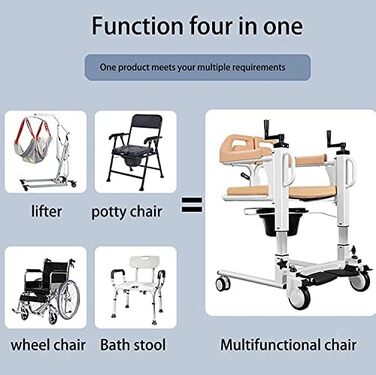 Ліфт для пацієнтів, Крісло для перенесення інвалідного візка для людей похилого віку для дому, Портативна сталева транспортна інвалідна крісло, Допомога при підйомі пацієнта з розділеним сидінням на 180, Горщик Приліжкове крісло для людей похилого віку